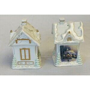 Thomas Kinkade Lenox Salt Pepper Shakers Stonehearth Hutch 2005 Cottage VTG